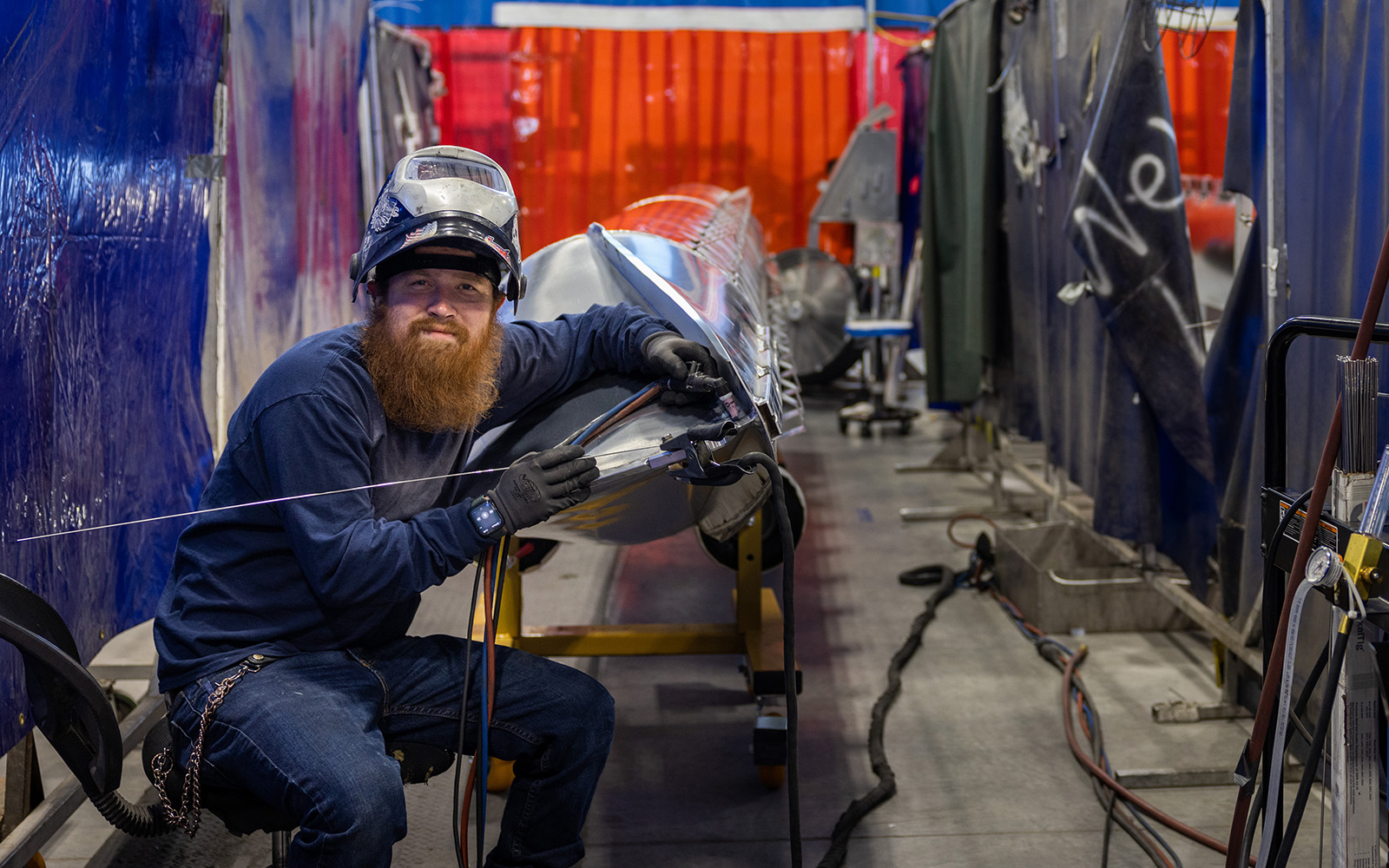 Worker welding